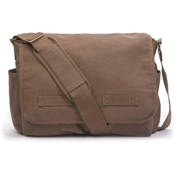Vintage Messenger Bag Cotton Canvas Shoulder Bag Laptop School Travel Bag - Picture 1 of 8